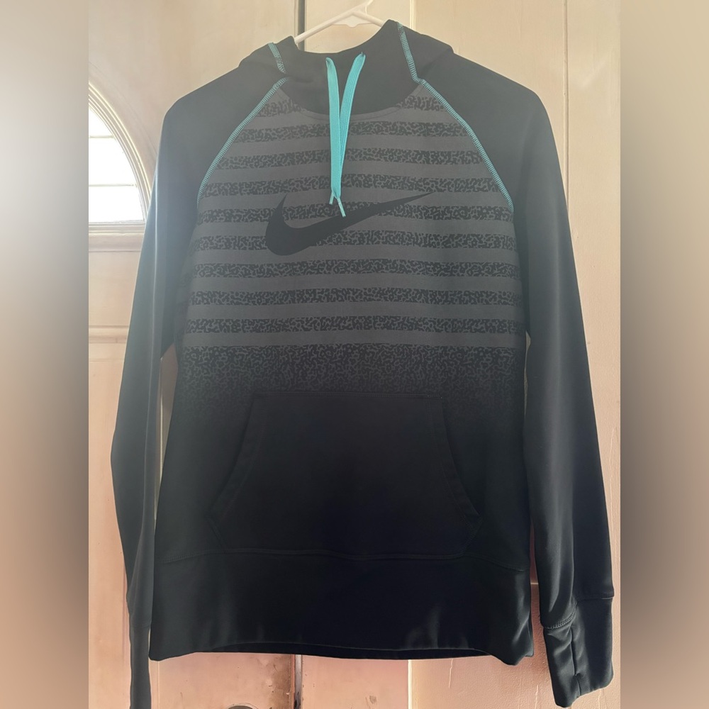 Nike therma fit dri fit hoodie. Black and has teal.